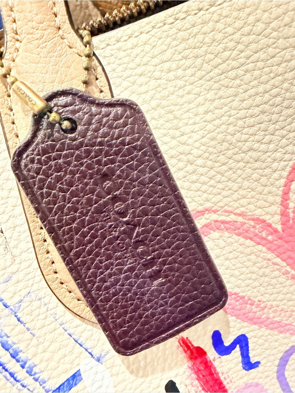 Painted Beige Coach Bag with Hand Painted Graffiti - Picture 8 of 9